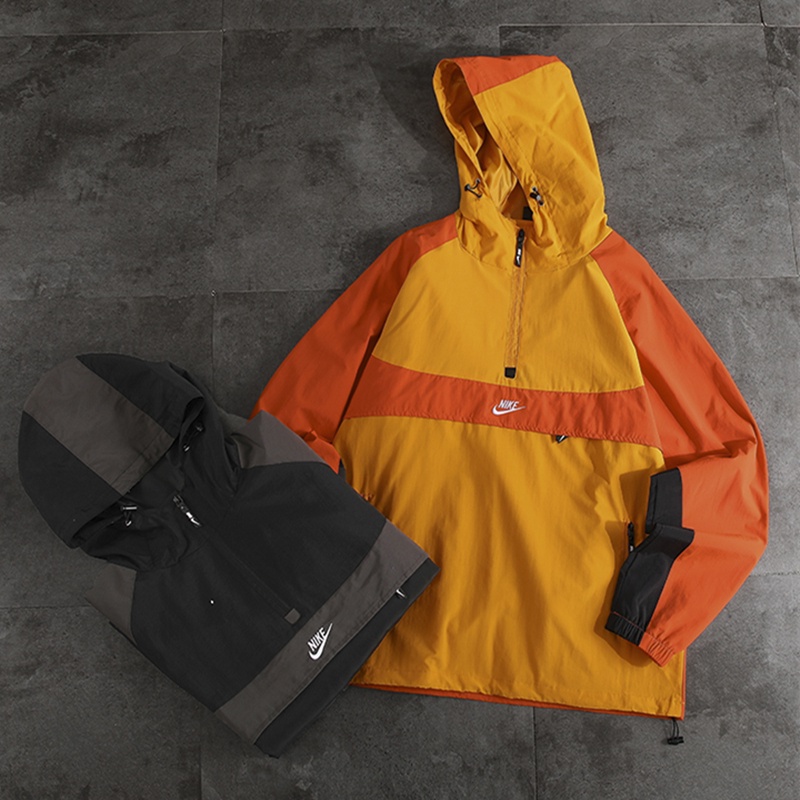 Áo Khoác Thể Thao Nike 100% Chống Thấm Nước Có Mũ Trùm Đầu Phối Khóa Kéo Phong Cách Retro Cho Nam BV5386-873