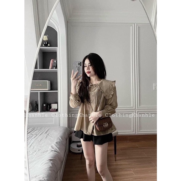 Áo sơ mi đũi xếp ly cổ bèo size S M