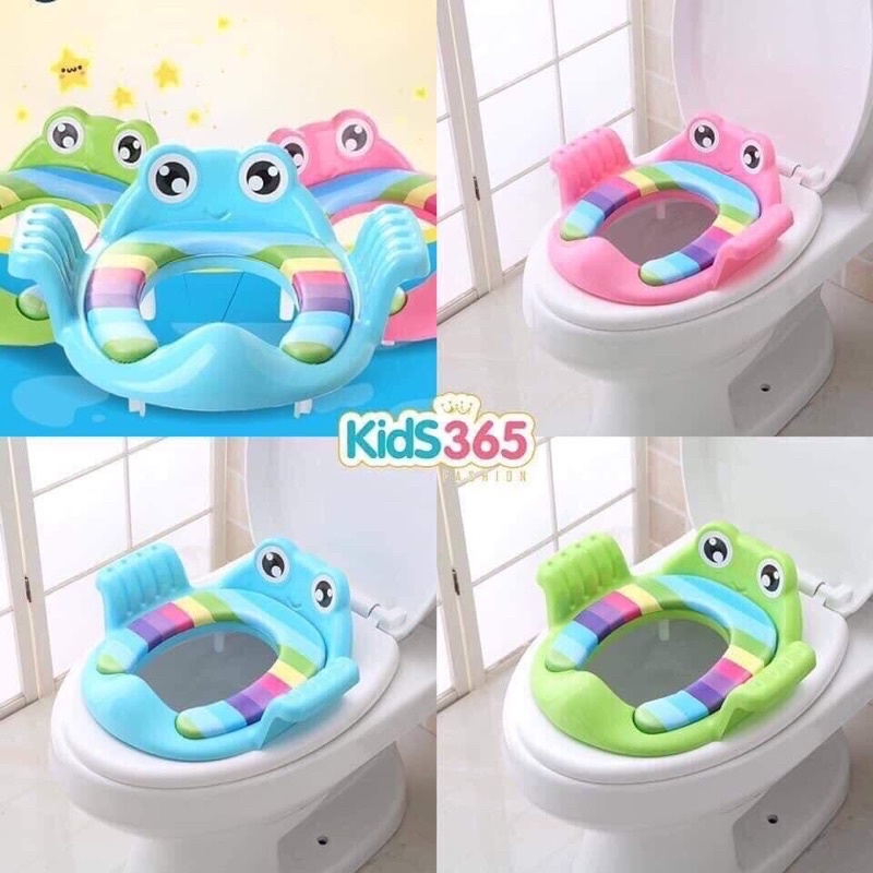 Nắp bồn cầu - bệ ngồi toilet cho bé hình ếch có chống trơn trượt tay vịn