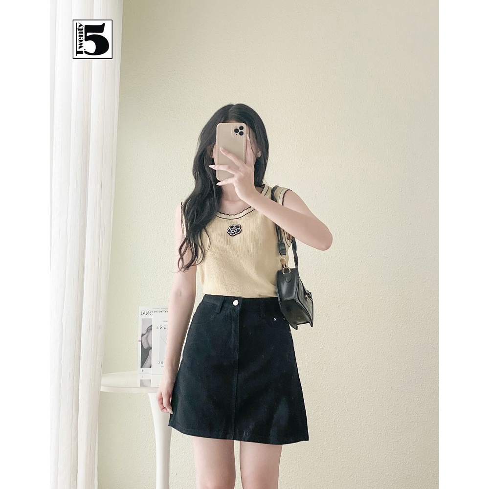 Áo len đanh mỏng sát nách dệt viền màu thêu hoa Twentyfive 4202