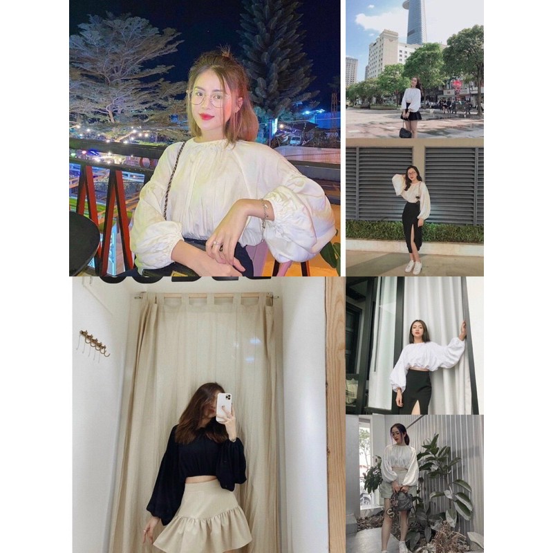 Áo Kiểu BATWING BLOUSE tay dài cổ tròn form chuẩn dễ mix chất linen thun mềm mịn tay áo s bo chun ko ko