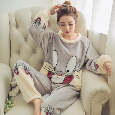 Bộ đồ ngủ nữ  pijama, quần áo mặc nhà dài tay nhung bông nỉ lông thu đông xuân dễ thương QA9