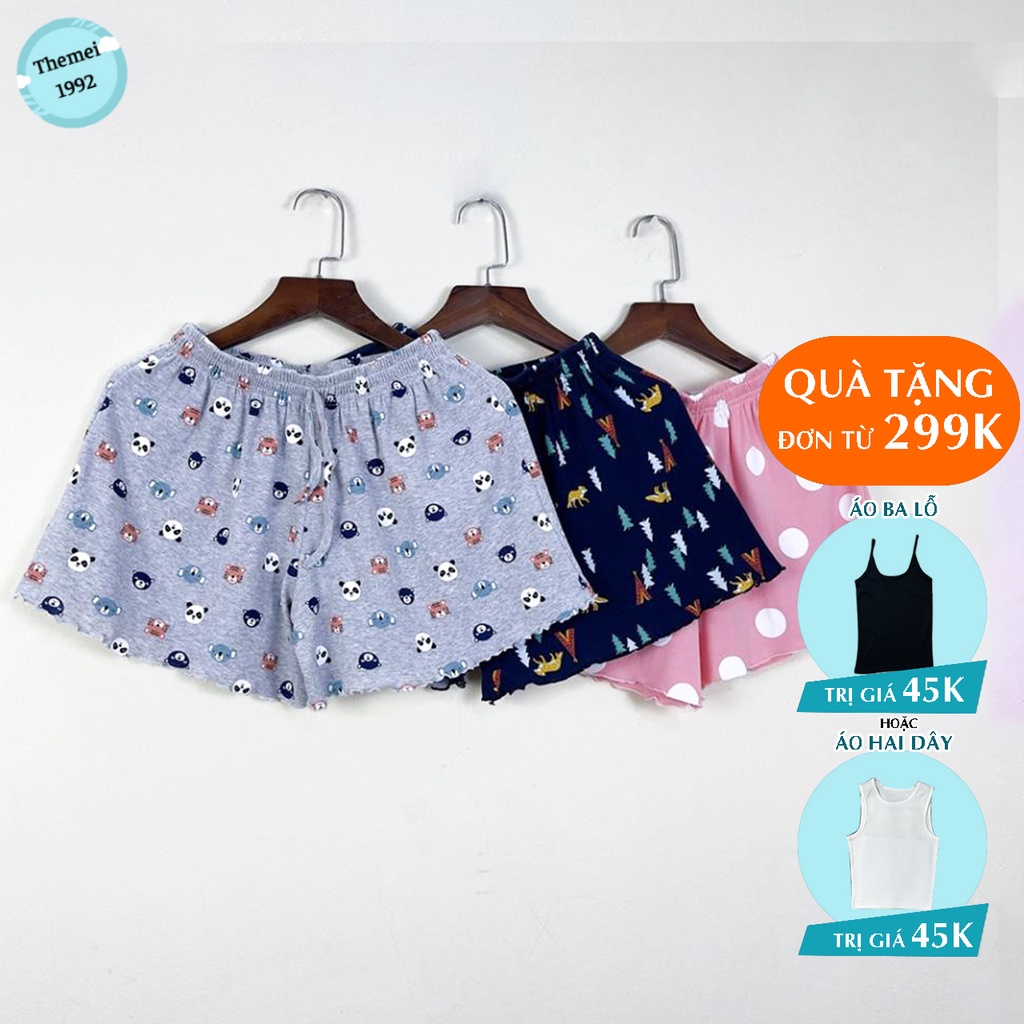 Quần đùi short nữ THE MEI 1992 cao cấp - Quần sooc nữ chất len tăm lạnh co giãn cạp chun nhiều hình ngộ nghĩnh đáng yêu