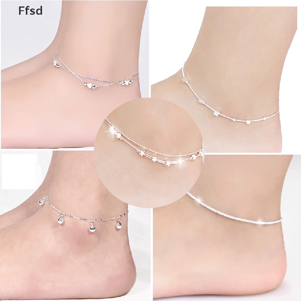 Lắc Chân Mạ Bạc 925 Hình Khối Vuông Thời Trang Đi Biển