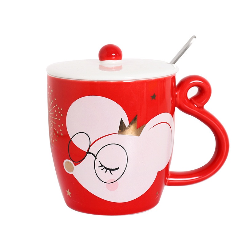LY CỐC UỐNG NƯỚC TRÀ ĐỂ BÀN VĂN PHÒNG CÓ NẮP ĐẬY KÈM MUỖNG HÌNH CHÚ CHUỘT CUTE DỄ THƯƠNG