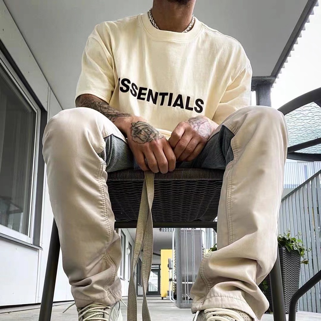 FEAR OF GOD FOG double-line ESSENTIALS three-dimensional plastic label short-sleeved high street tide brand couple T-shirt