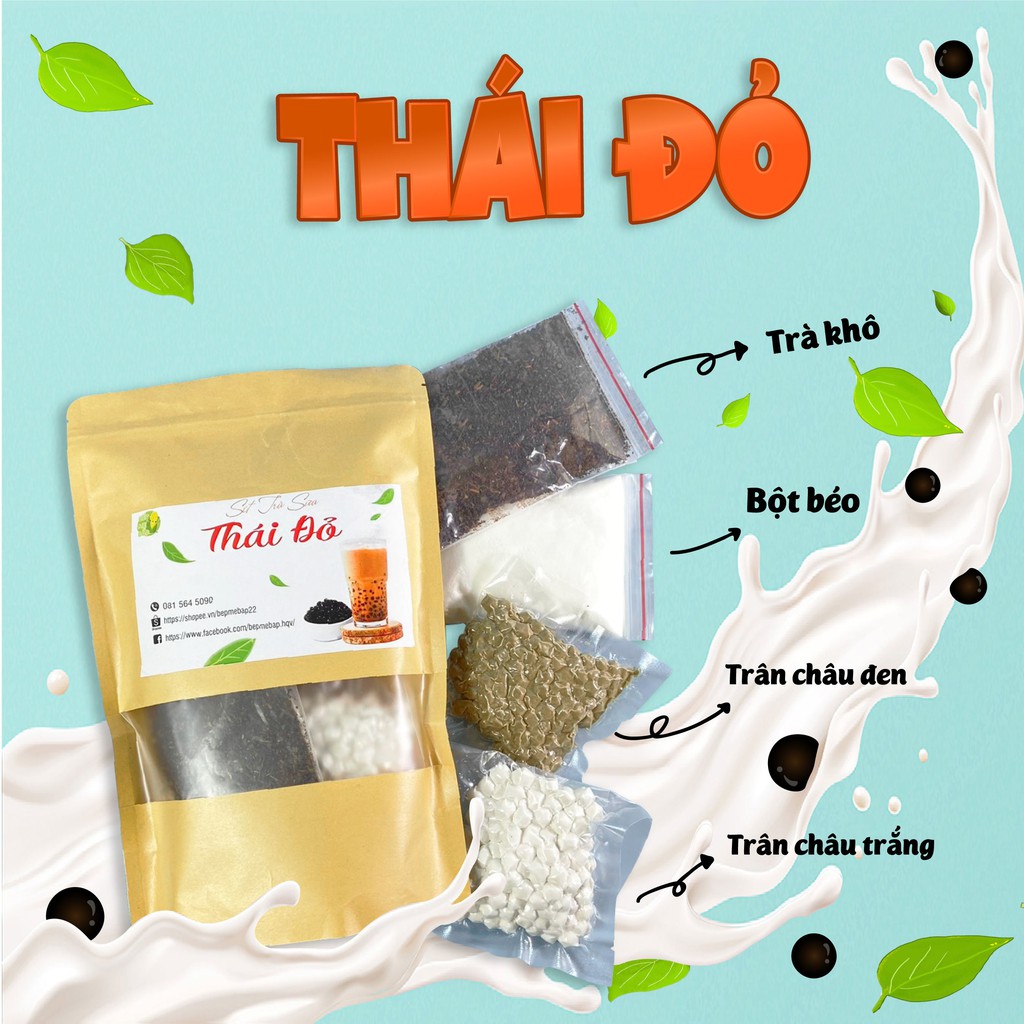 Set Trà Sữa Thái Đỏ Thơm Ngon Béo Ngậy, Chuẩn Vị - Set Nguyên Liệu Trà Sữa (2-3 Lít Trà) Tặng Kèm Công Thức - Vietfarm