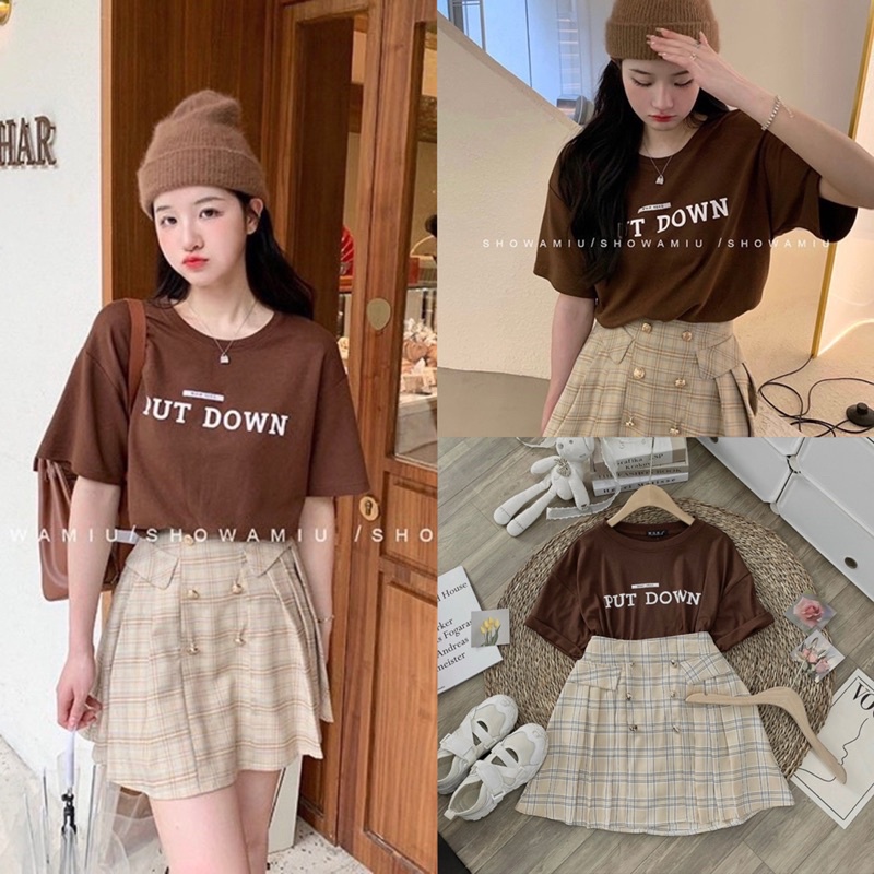 Set áo PUT DOWN kèm chân váy đính ngọc Set đồ trẻ trung Hàn Quốc