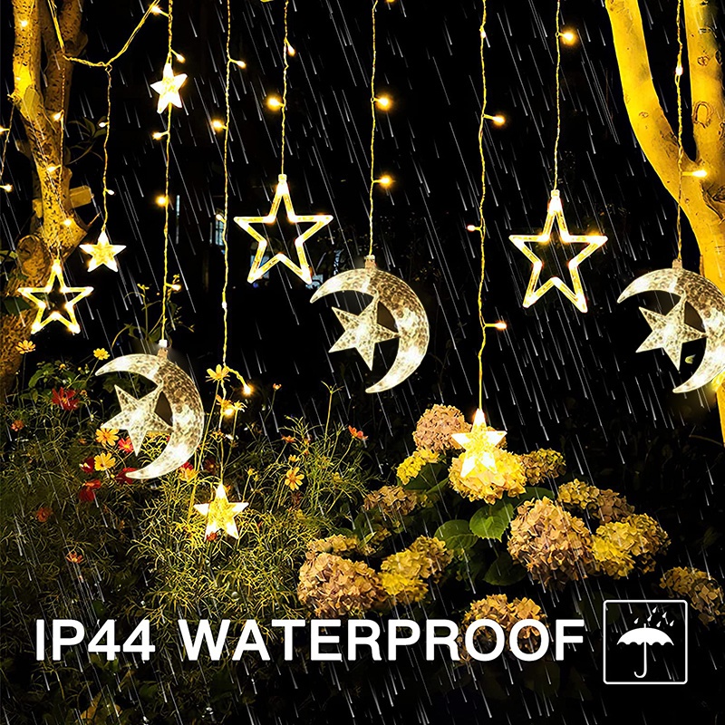 Dây Đèn Led Trang Trí 4M 138 Bóng Hình Mặt Trăng Ngôi Sao Độc Đáo