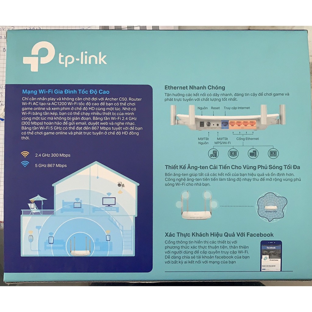 TP-Link AC 1200Mbps Bộ phát wifi không dây (Thiết bị mạng) - Archer C50 - Hàng Chính Hãng