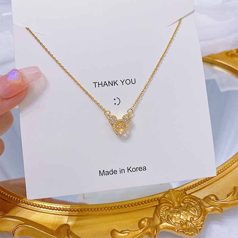 Dây chuyền titan nữ không gỉ hình mặt mickey dễ thương thiết kế đá chuyển động độc đáo mẫu mới nhất 2023