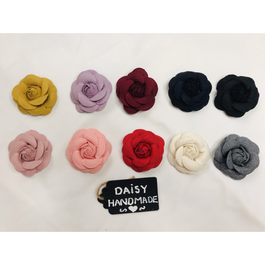 Cài áo hoa trà , tag cài nơ hoa handmade cao cấp ib chọn màu hoa
