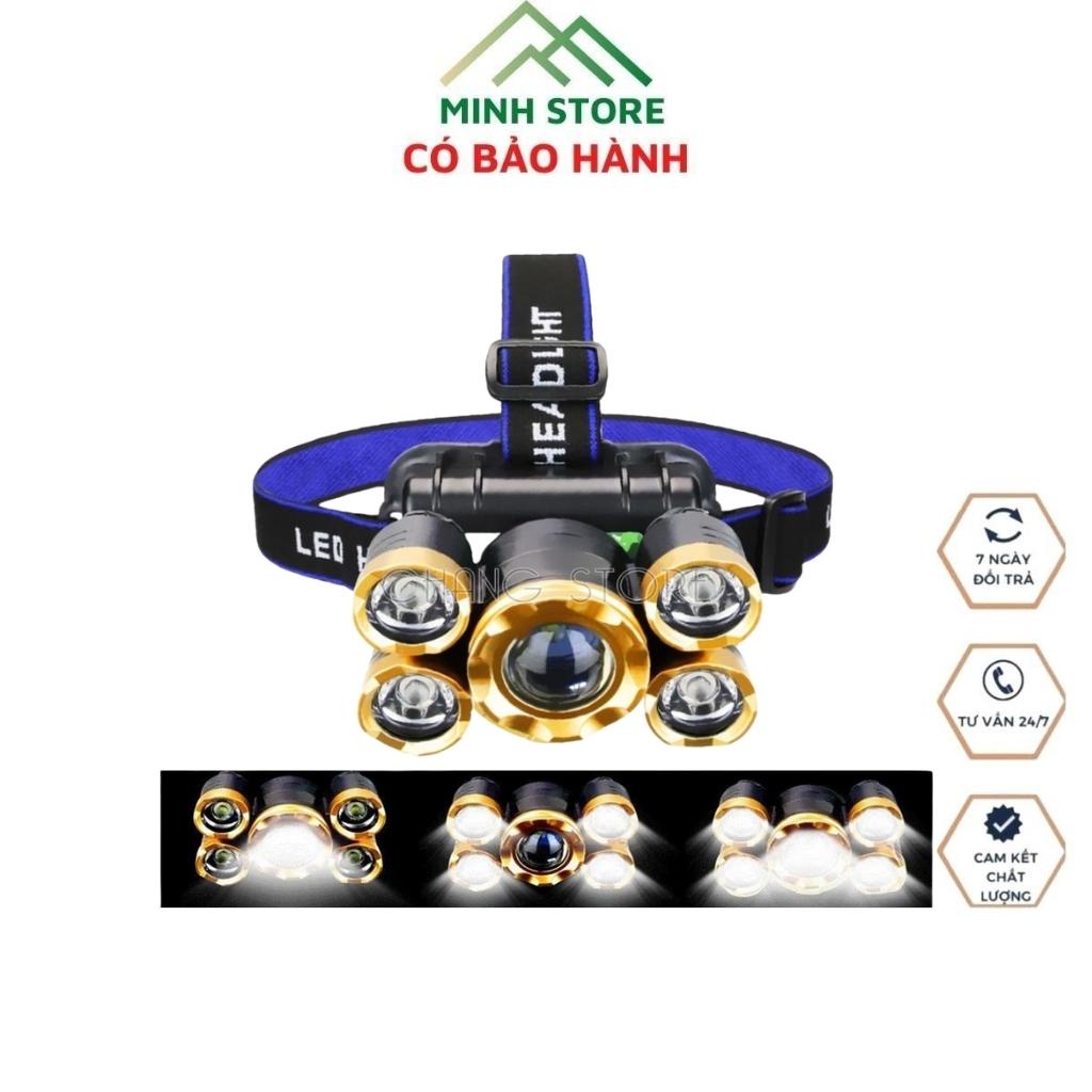 Đèn Pin 5 Bóng Siêu Sáng,Thể Thao,Đi Đêm,Đèn Câu Cá Có Dây Sạc USB Chống Nước