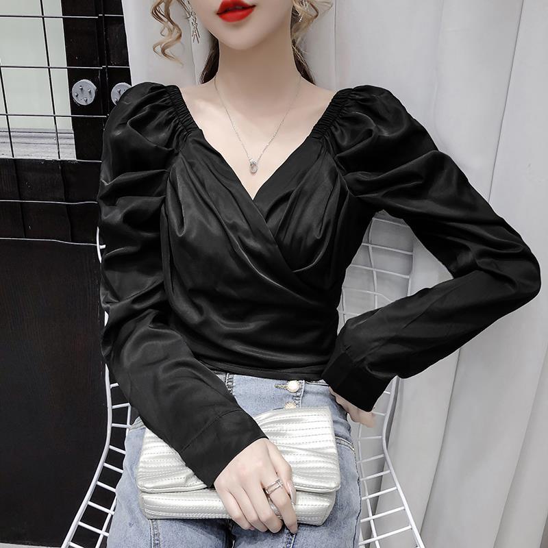 Áo Croptop Tay Phồng Cổ Chữ V Thời Trang Mùa Xuân 2022 Mới Cho Nữ