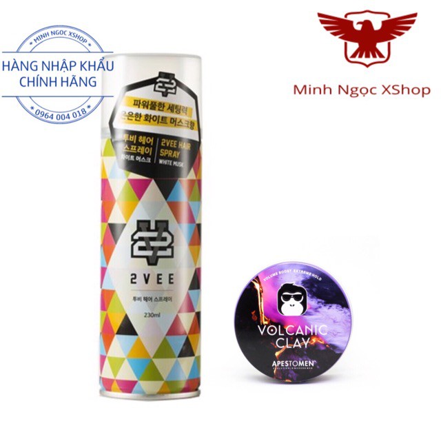 [Rẻ Vô Địch] Combo Gôm Xịt Tóc 2VEE Và Sáp Volcanic Clay Ver3 2018