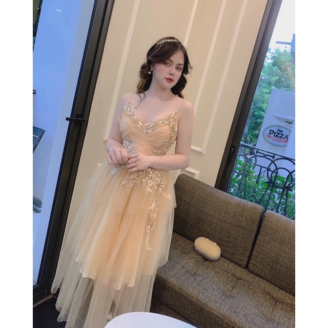 ĐẦM XOÈ TẦNG KIM TUYẾN ĐÍNH HOA full size S/M/L /XL