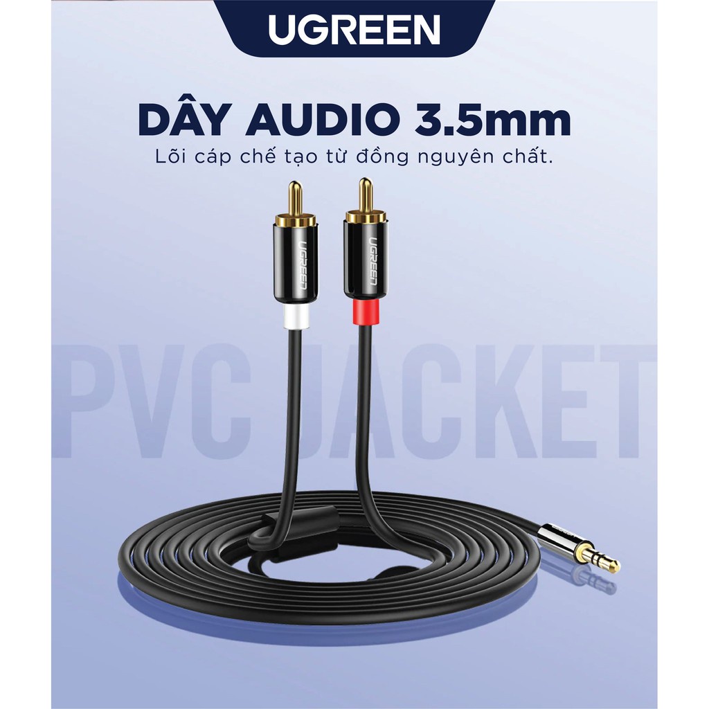 Dây Audio 3.5mm ra 2 đầu RCA (Hoa sen) UGREEN AV116 | Đầu nối mạ vàng 14K | Kết nối dễ dàng | Bảo Hành 18 Tháng 1 Đổi 1.