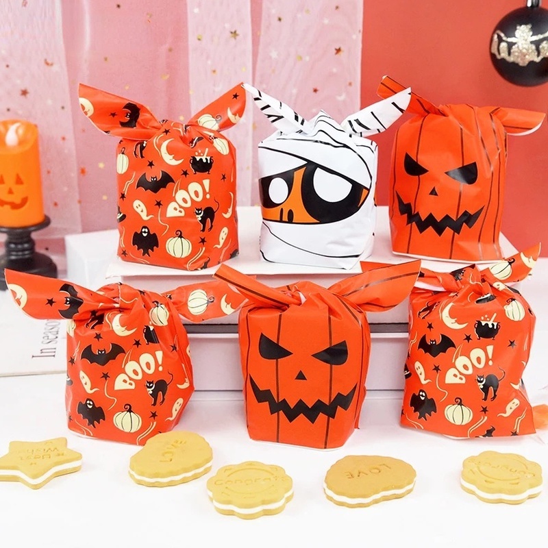 Bộ 50 Túi Đựng Kẹo / Bánh Quy Hình Bí Ngô / Quỷ Quỷ Độc Đáo Trang Trí Halloween