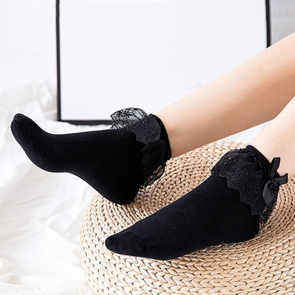 Đôi Vớ Cotton Thoáng Khí Đính Nơ Dễ Thương Dành Cho Bạn Nữ