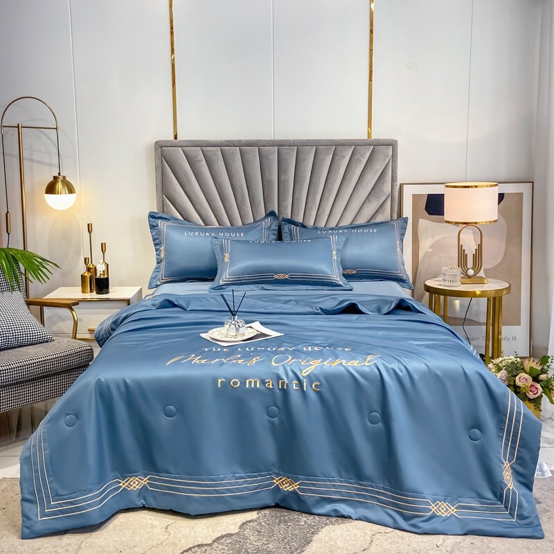 BỘ CHĂN GA GỐI PHI LỤA MALAS CHĂN TRẦN HÈ SIÊU CẤP,trọn bộ 4 món