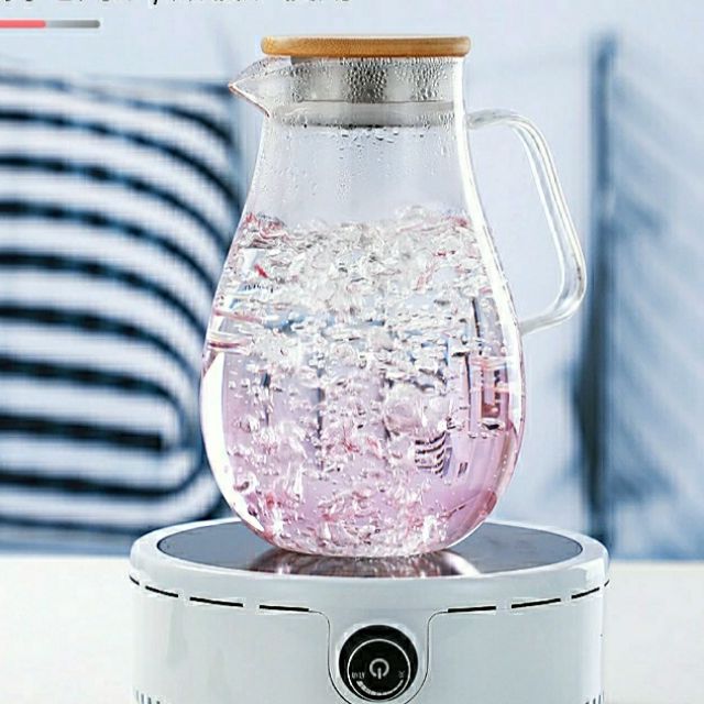 Bình thủy tinh chịu nhiệt đun trên bếp cao cấp 1800ml đổi màu nước Hồng tuyệt đẹp
