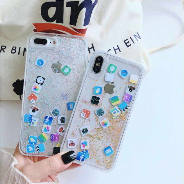 Ốp Iphone Icon cảm xúc độc đáo nhũ chảy lung linh 6 6s 6plus 7 8 11 pro max