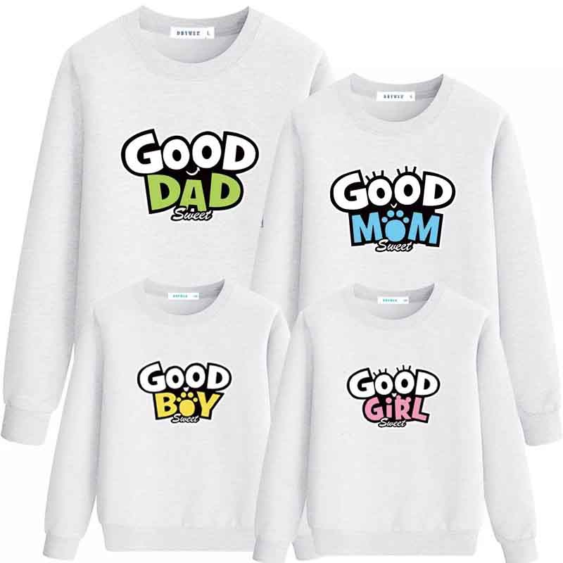 Áo gia Đình, GIÁ SỈ , nỉ lót bông siêu đẹp , y hình , good dad, good mom , good  girl, good boy ,màu trắng