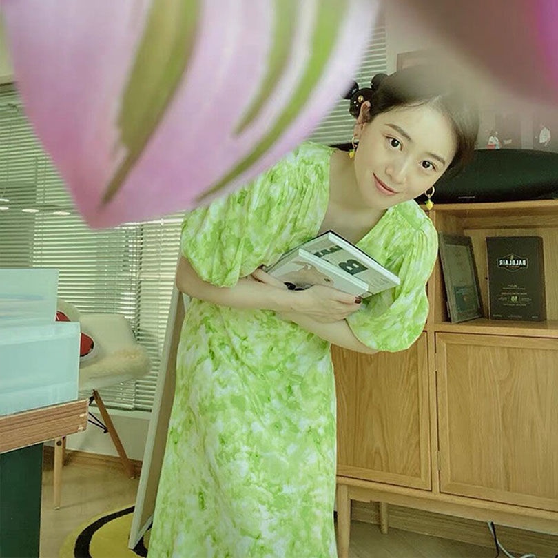 Hàng Mới Về Đầm Dài Cổ Chữ V Họa Tiết Hoa Phong Cách Pháp Thời Trang Mới Cho Nữ