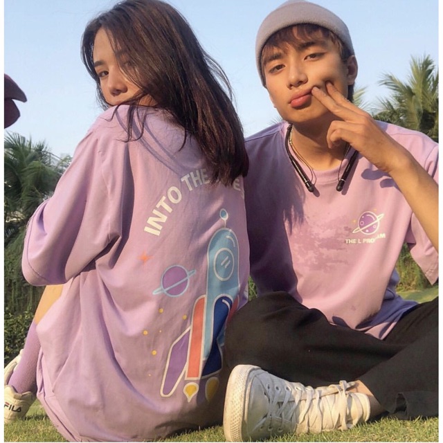 Áo phông tím vũ trụ Love in trước sau HARIQUEEN