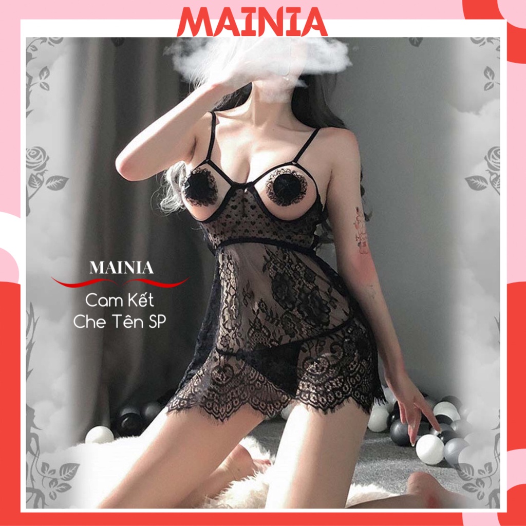 [Tặng Chíp Lọt Khe] Đầm Ngủ Ren Xuyên Thấu Sexy Gợi Cảm Màu Đen Váy Ngủ Ren Quyến Rũ Mainia Shop