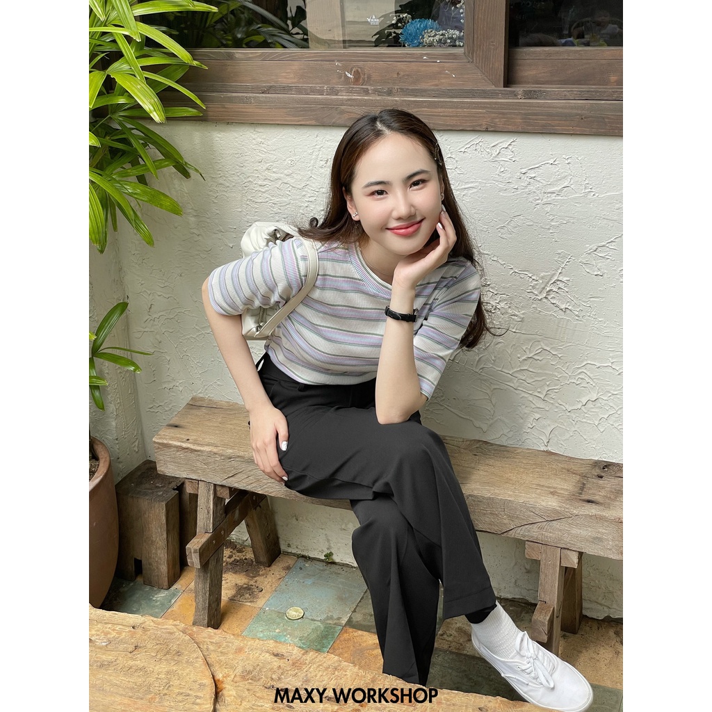 Áo thun tay lỡ ôm dáng Knitted Basic Tee Purple Line Maxy Workshop