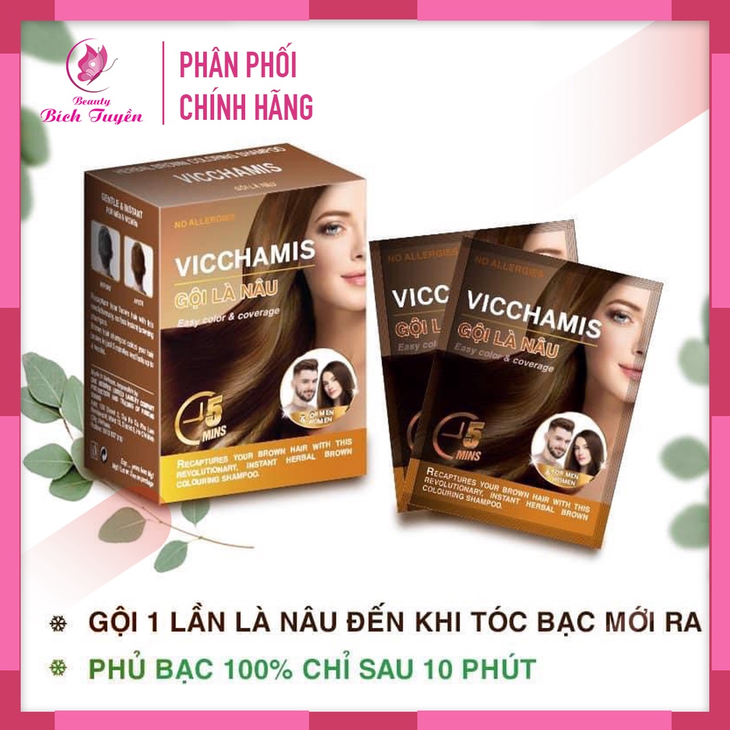 Gội Nhuộm Là Nâu VICCHAMIS GỘI LÀ NÂU 25ml - Gói và Hộp