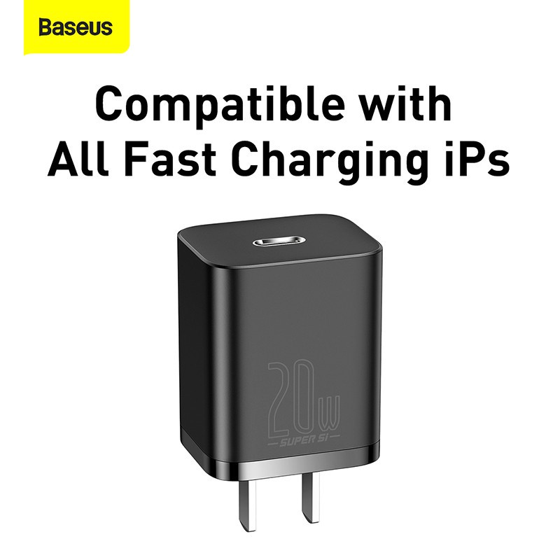 Bộ Sạc Baseus 20W PD Super Si Type C, Củ Sạc Nhanh QC3.0 Kích Thước Nhỏ Gọn Cho Android / iPhone 12 Pro Max