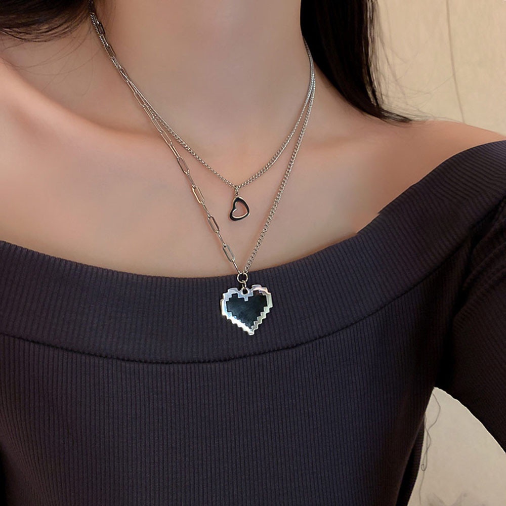 Set 2 vòng cổ mặt hình trái tim màu đen phong cách hiphop thời trang cho nam nữ Yanqueens Trang sứ Quà tặng
