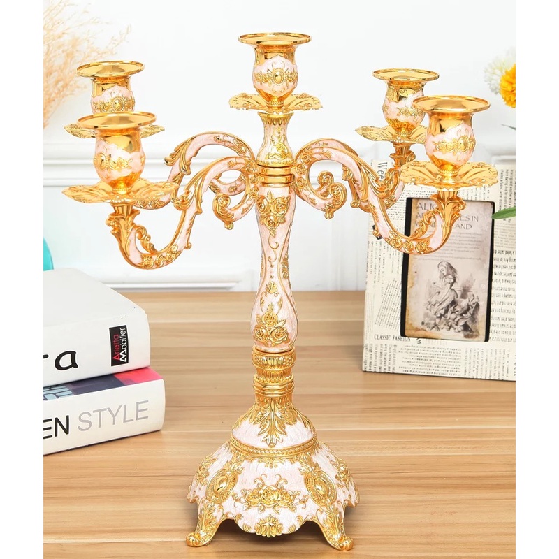 Giá Đỡ Nến Mạ Vàng , hoa văn nổi, phong cách châu âu