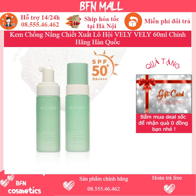 Kem Chống Nắng Chiết Xuất Lô Hội VELY VELY 60ml Chính Hãng Hàn Quốc - bfn.mall_official