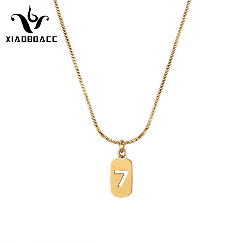 XiaoboACC Vòng Cổ Bằng Thép Titan Mặt Hình Số 7 Thời Trang Hàn Quốc 40cm + 6cm