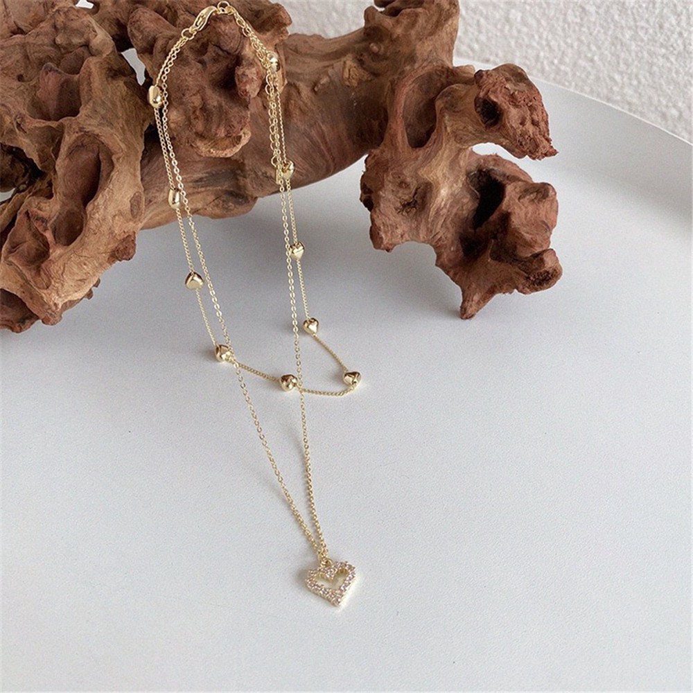 Dây Chuyền Hợp Kim Nhiều Lớp Mặt Hình Trái Tim Gắn Đá Sang Trọng Cho Nữ