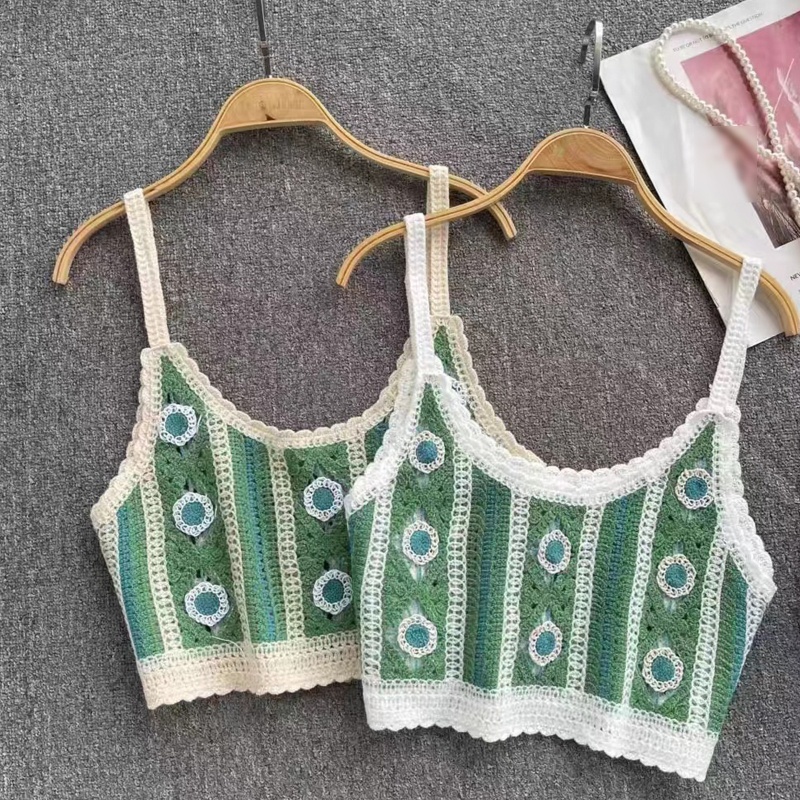 Áo Croptop Đan Len Thêu Họa Tiết Thời Trang Mùa Hè Cho Nữ