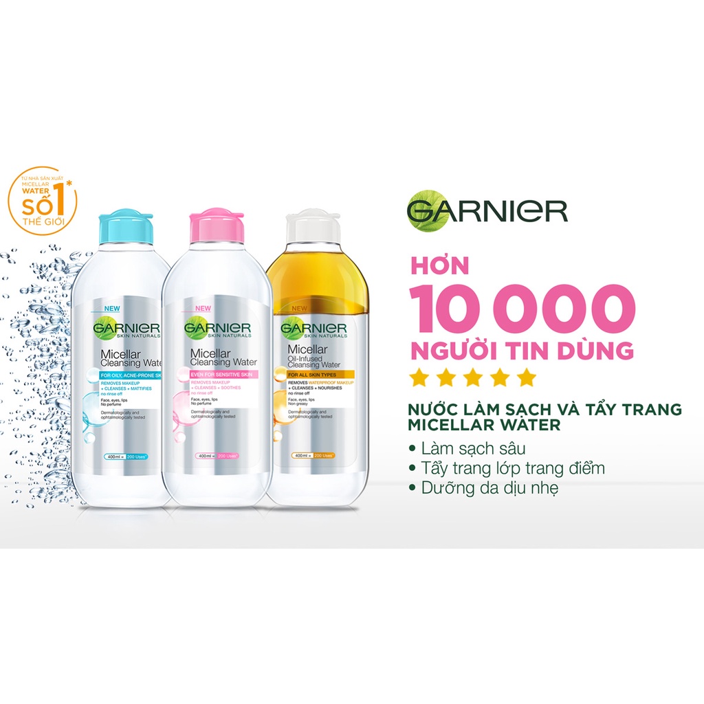 Nước Tẩy Trang Garnier Dành Cho Da Dầu Và Mụn 400ml Micellar Cleansing Water For Oily &amp; Acne-Prone Skin