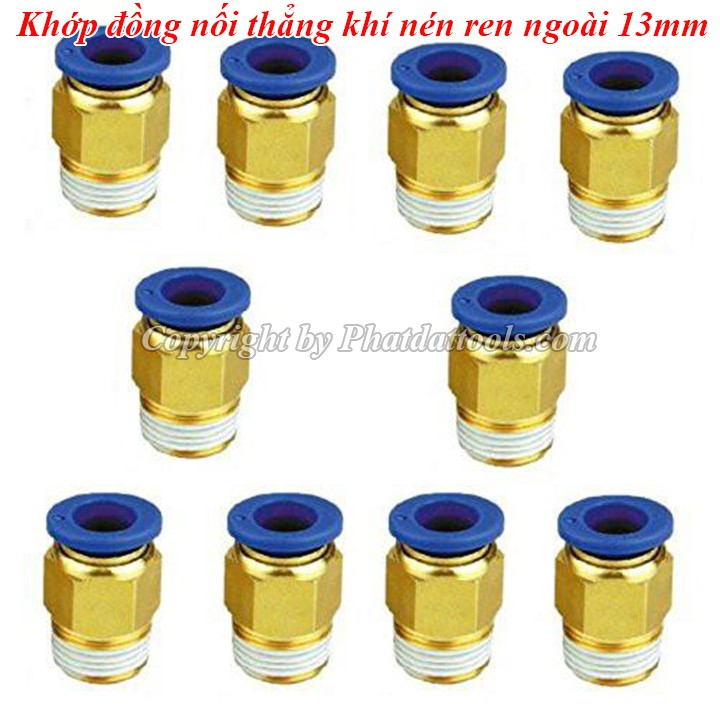 Khớp đồng nối thẳng khí nén 1 đầu ren 13mm-Đủ size ống từ 6-8-10-12