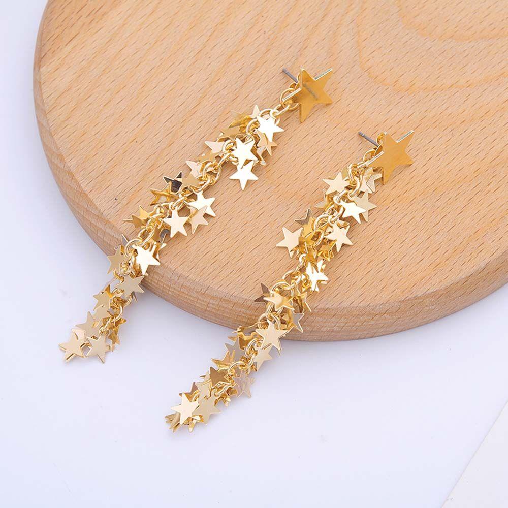 VANES1 Bông Tai Kim Loại Dài Hình Ngôi Sao Nhiều Màu Sắc
