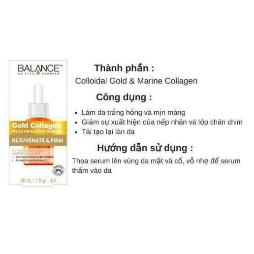 Combo Serum Ngừa Lão Hóa Balance Gold Collagen và Kem Giảm Thâm Mắt Máu Rồng Balance Active Formula Dragon Blood