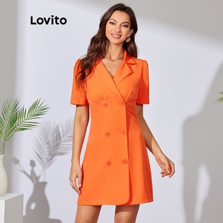 Lovito Đầm Tay Phồng Màu Trơn Thanh Lịch Cho Nữ L29LD039(Cam)