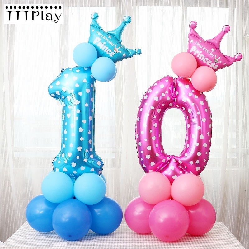 1 Bộ Bong Bóng Lá Nhôm Kỹ Thuật Số Màu Xanh Dương Hồng 32 Inch Trang Trí Tiệc Sinh Nhật / Tiệc Cưới / Giáng Sinh