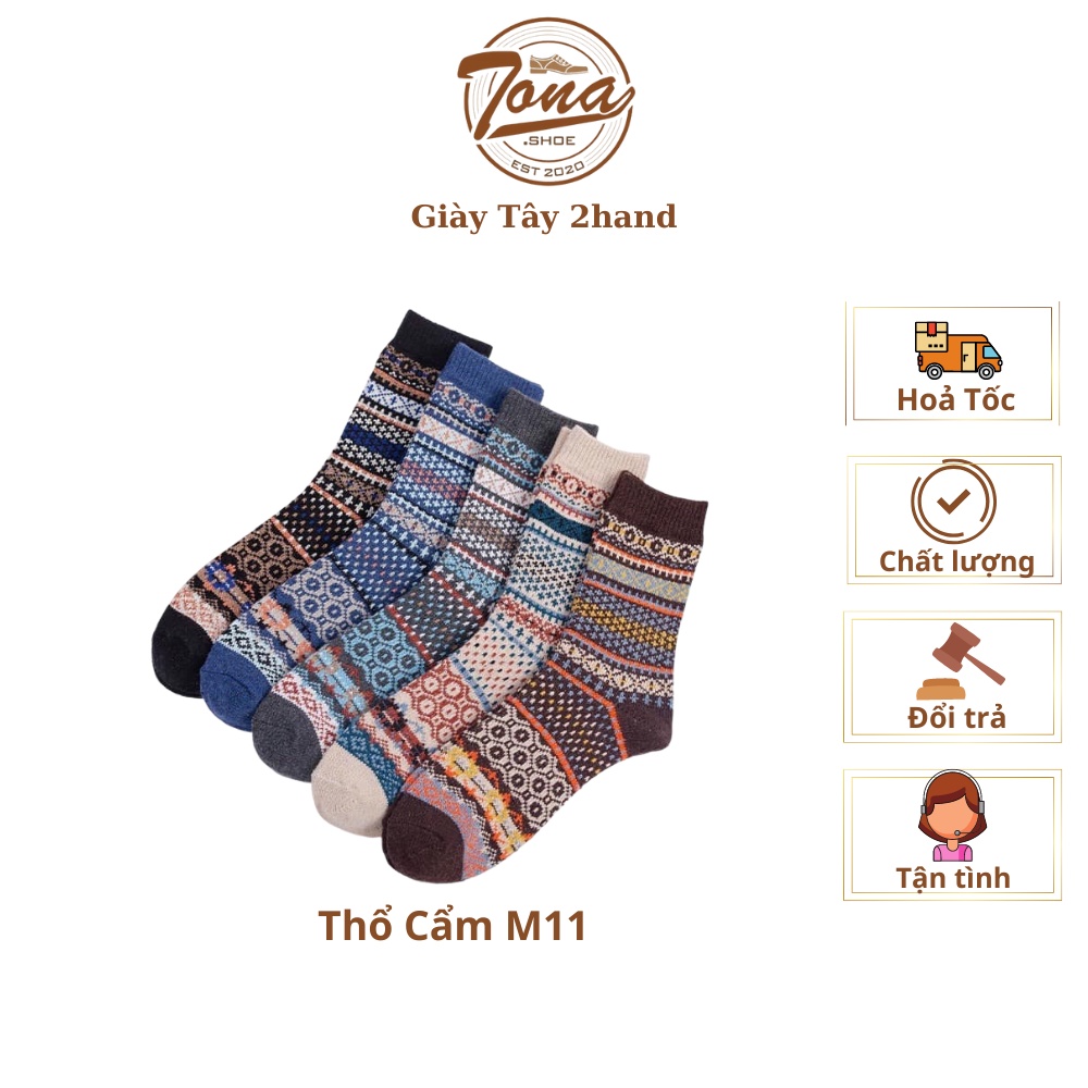 [TonaShoe] Tất Thổ Cẩm Vintage Nam Nữ Hoạ Tiết Sọc M11