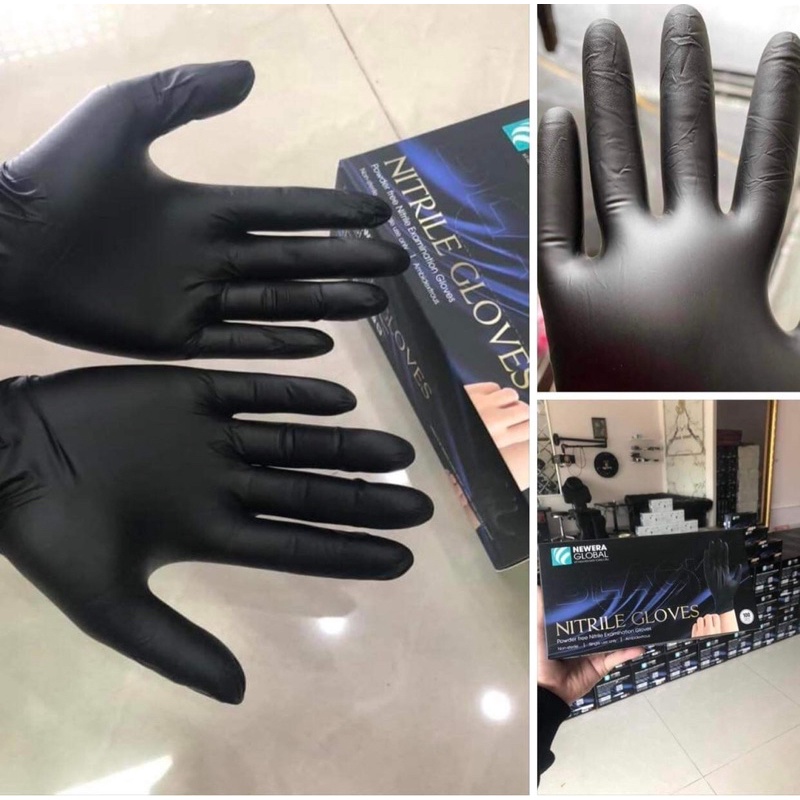 Găng tay Đen Nitrile không bột chuyên dùng trong phun xăm thẩm mỹ [Hộp~100c]