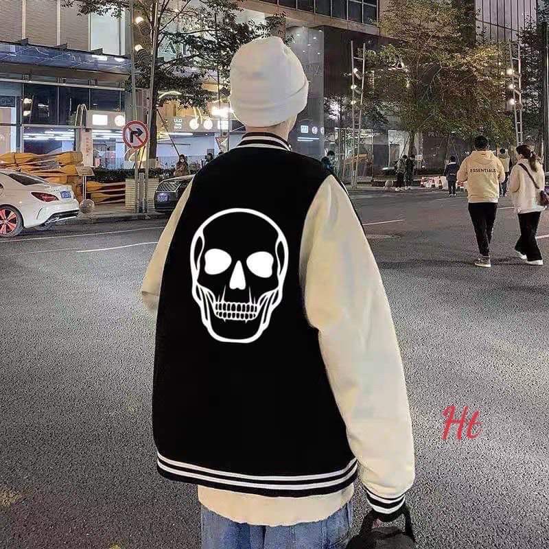 Áo bomber nỉ phối tay đầu lâu H26