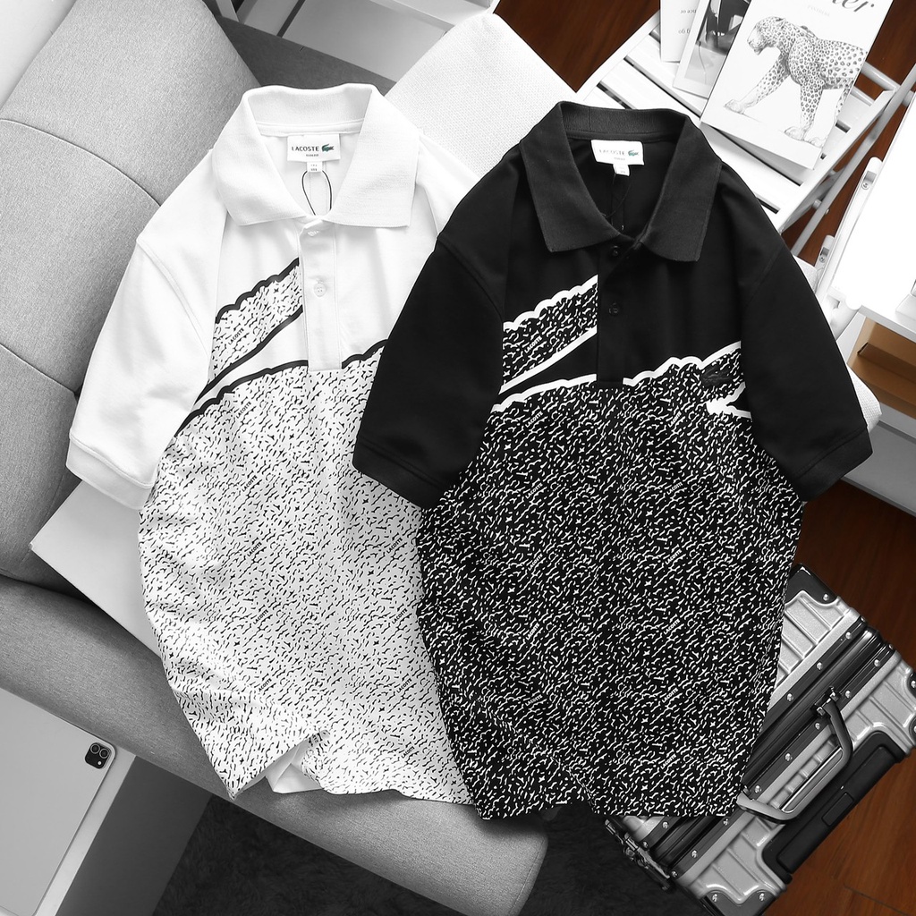 Áo Thun Nam SlimFit POLO LACOSTE HÌNH CÁ SẤU vải 100% da Dệt Kim Cotton CAO CẤP logo cao su ép dáng dài 2 màu đen trắng