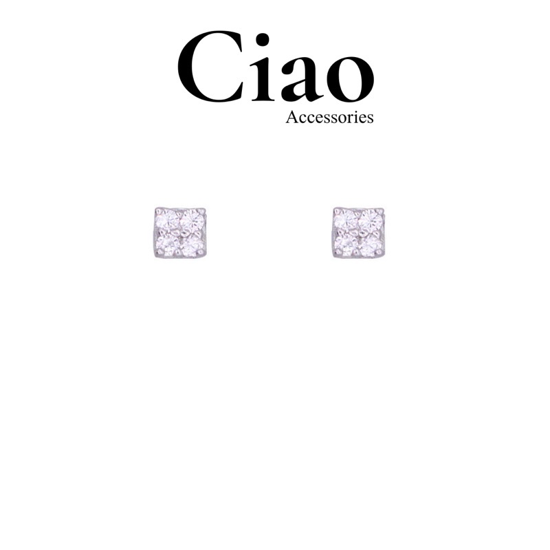 [HOẢ TỐC 1H] Khuyên tai/ Bông tai mạ bạc S925 thiết kế đính đá vuông Agnes Tiny Ciao